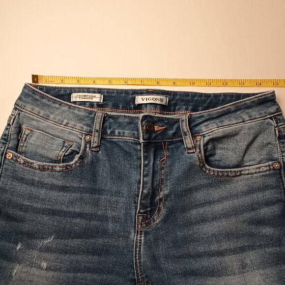 Vigoss Jeans Size 29/8 Thompson Tomboy Mid Rise Slim Leg Medium Wash Distressed - Picture 7 of 10